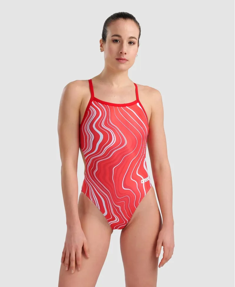 Arena Marbled Challenge Back Womens Swimsuit - Red/Multi Color